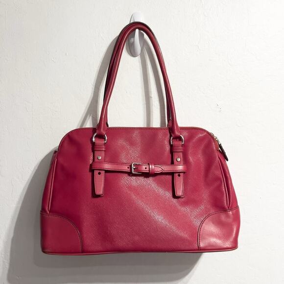 Tumi Handbag Purse Pink Red Saffiano Leather Bag Buckle Shoulder Bag Zipper - Picture 1 of 16